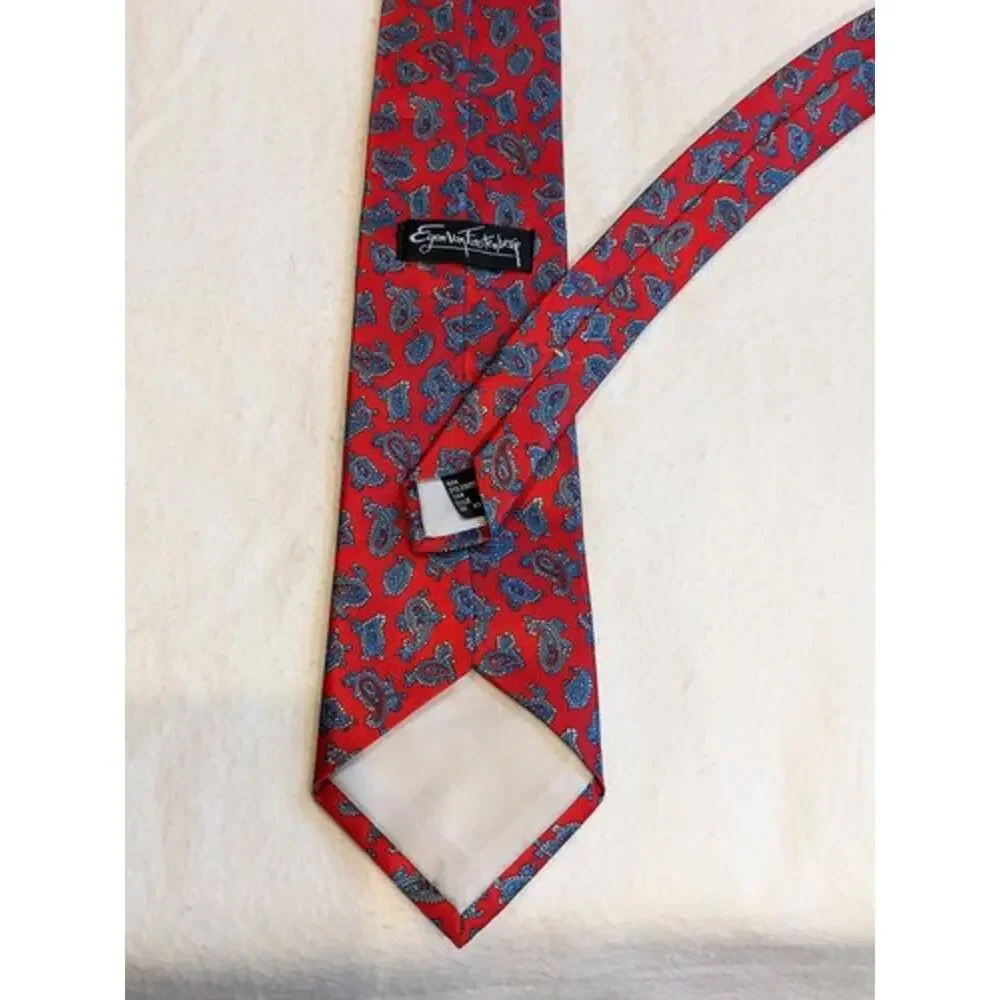 EGON Von Furstenburg Silk Tie Made in USA 43170 in Red and Blue Paisley Pattern